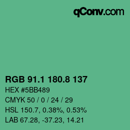 カラーコード: RGB 91.1 180.8 137 | qconv.com