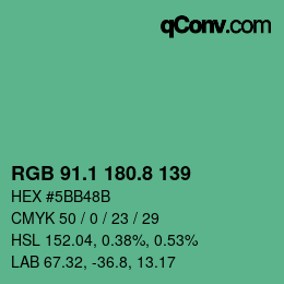 カラーコード: RGB 91.1 180.8 139 | qconv.com