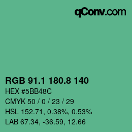 カラーコード: RGB 91.1 180.8 140 | qconv.com