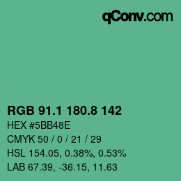 カラーコード: RGB 91.1 180.8 142 | qconv.com