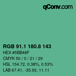 カラーコード: RGB 91.1 180.8 143 | qconv.com