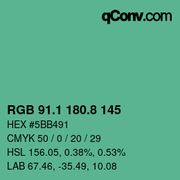 カラーコード: RGB 91.1 180.8 145 | qconv.com