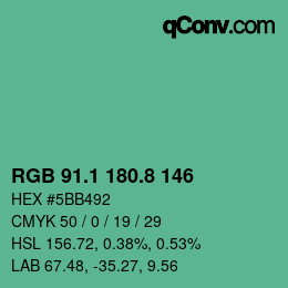 カラーコード: RGB 91.1 180.8 146 | qconv.com