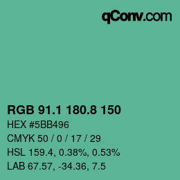 カラーコード: RGB 91.1 180.8 150 | qconv.com