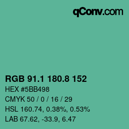 カラーコード: RGB 91.1 180.8 152 | qconv.com