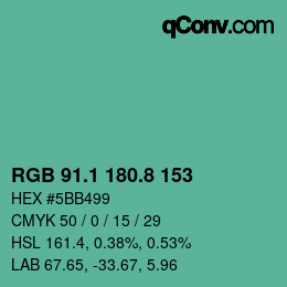 カラーコード: RGB 91.1 180.8 153 | qconv.com