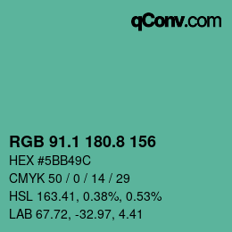 カラーコード: RGB 91.1 180.8 156 | qconv.com