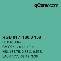 カラーコード: RGB 91.1 180.8 158 | qconv.com