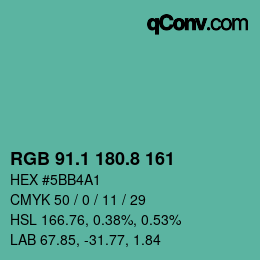 カラーコード: RGB 91.1 180.8 161 | qconv.com