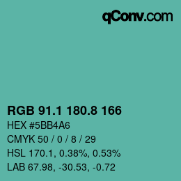 カラーコード: RGB 91.1 180.8 166 | qconv.com
