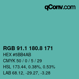 カラーコード: RGB 91.1 180.8 171 | qconv.com