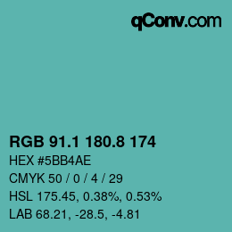 Farbcode: RGB 91.1 180.8 174 | qconv.com
