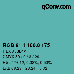 カラーコード: RGB 91.1 180.8 175 | qconv.com