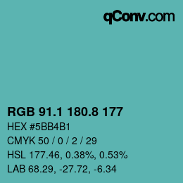 カラーコード: RGB 91.1 180.8 177 | qconv.com