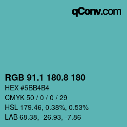 カラーコード: RGB 91.1 180.8 180 | qconv.com