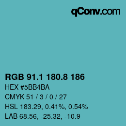 カラーコード: RGB 91.1 180.8 186 | qconv.com