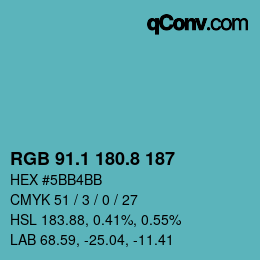 Color code: RGB 91.1 180.8 187 | qconv.com