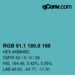 Farbcode: RGB 91.1 180.8 188 | qconv.com