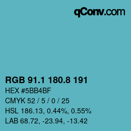 カラーコード: RGB 91.1 180.8 191 | qconv.com