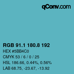 Farbcode: RGB 91.1 180.8 192 | qconv.com