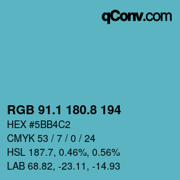 Farbcode: RGB 91.1 180.8 194 | qconv.com
