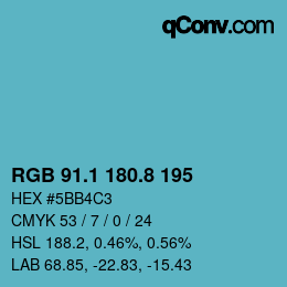 カラーコード: RGB 91.1 180.8 195 | qconv.com