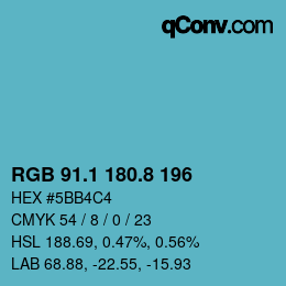 カラーコード: RGB 91.1 180.8 196 | qconv.com