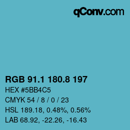 Farbcode: RGB 91.1 180.8 197 | qconv.com