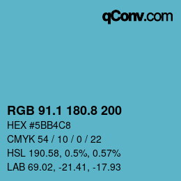 カラーコード: RGB 91.1 180.8 200 | qconv.com