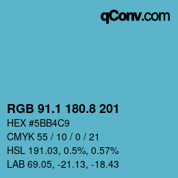 Color code: RGB 91.1 180.8 201 | qconv.com