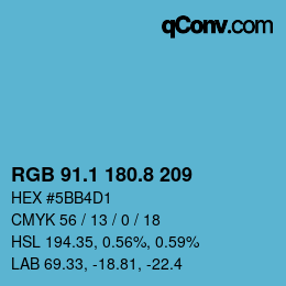 カラーコード: RGB 91.1 180.8 209 | qconv.com