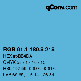 カラーコード: RGB 91.1 180.8 218 | qconv.com