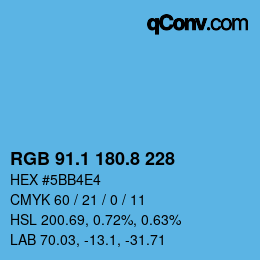 カラーコード: RGB 91.1 180.8 228 | qconv.com