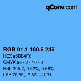 カラーコード: RGB 91.1 180.8 248 | qconv.com