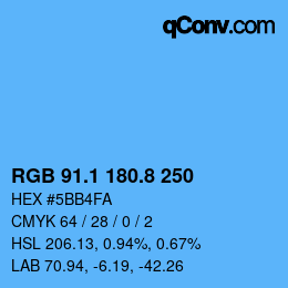 カラーコード: RGB 91.1 180.8 250 | qconv.com