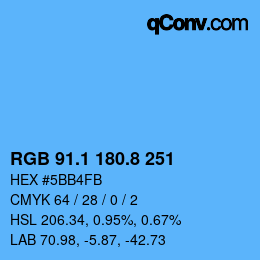 カラーコード: RGB 91.1 180.8 251 | qconv.com