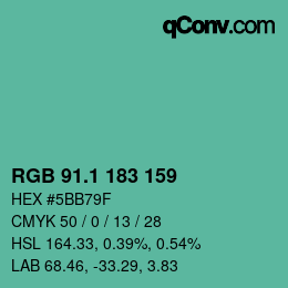カラーコード: RGB 91.1 183 159 | qconv.com