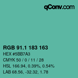 カラーコード: RGB 91.1 183 163 | qconv.com