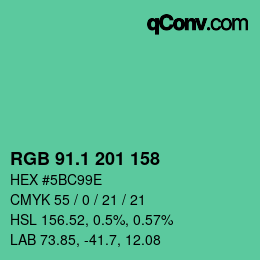 カラーコード: RGB 91.1 201 158 | qconv.com