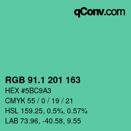 カラーコード: RGB 91.1 201 163 | qconv.com