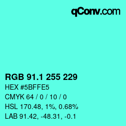 カラーコード: RGB 91.1 255 229 | qconv.com