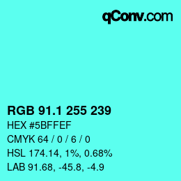 カラーコード: RGB 91.1 255 239 | qconv.com