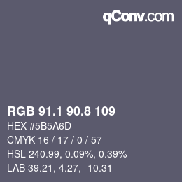 カラーコード: RGB 91.1 90.8 109 | qconv.com