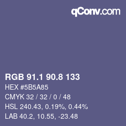 カラーコード: RGB 91.1 90.8 133 | qconv.com