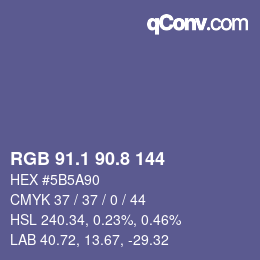 カラーコード: RGB 91.1 90.8 144 | qconv.com