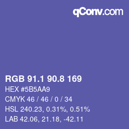 カラーコード: RGB 91.1 90.8 169 | qconv.com