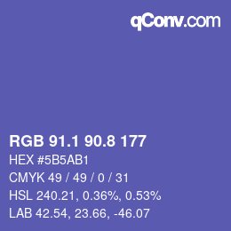 カラーコード: RGB 91.1 90.8 177 | qconv.com