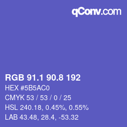 カラーコード: RGB 91.1 90.8 192 | qconv.com