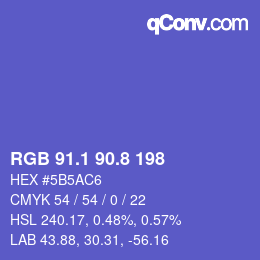 カラーコード: RGB 91.1 90.8 198 | qconv.com
