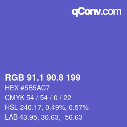 カラーコード: RGB 91.1 90.8 199 | qconv.com